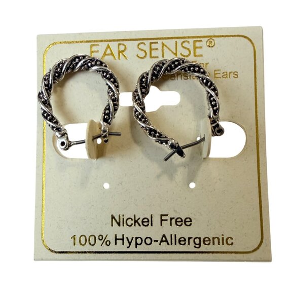 Y2K Silver Tone Textured Rope Twist Hoop Earring 3/4" Nickel Free Hypoallergenic - Picture 3 of 5